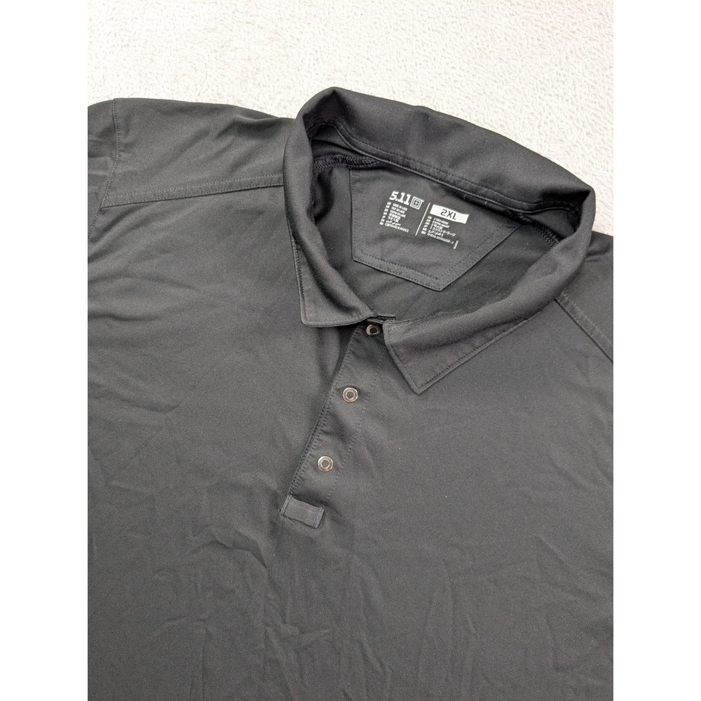 5.11 Tactical Mens Black Performance Short Sleeve Polo Shirt 2XL Snaps